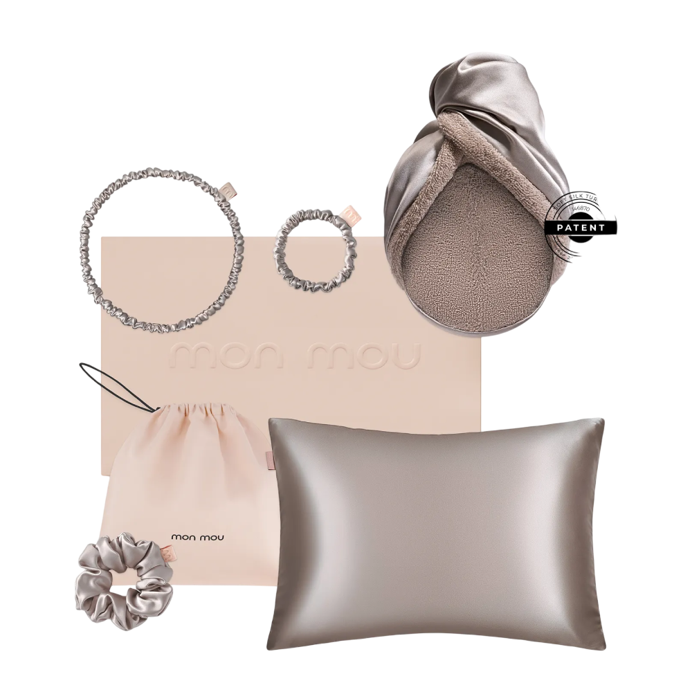 MON MOU Soft Silk Set Taupe - Набір шовкових аксесуарів (сіро-бежевий)